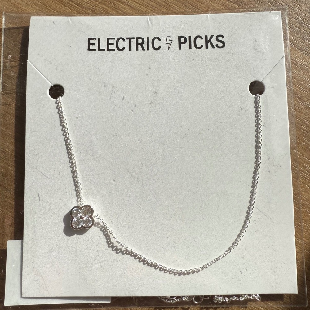 Electric Picks Camilla Necklace Silver Tone Crystal Flower Clover Pendant NEW